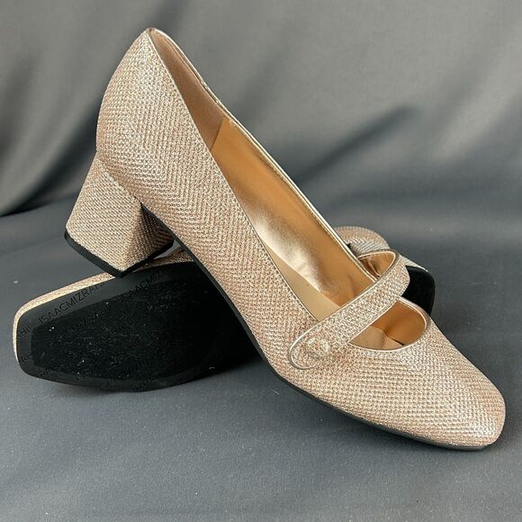 Isaac Mizrahi Live  Scarlet Rose Gold Glitter Mary Jane Pumps Shoes NEW Size 7.5 - Picture 13 of 16